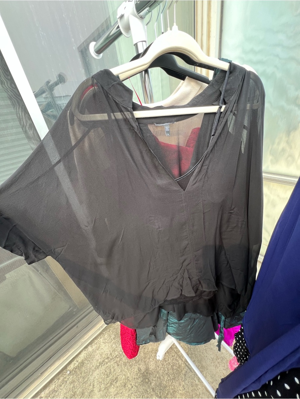 Eileen Fisher Black Sheer V-Neck Tunic Top